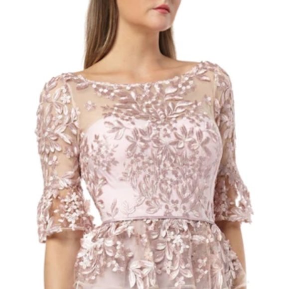 NWT JS Collections Pink Lace Illusion Neck Gown 4 small blush long Formal - Picture 4 of 13